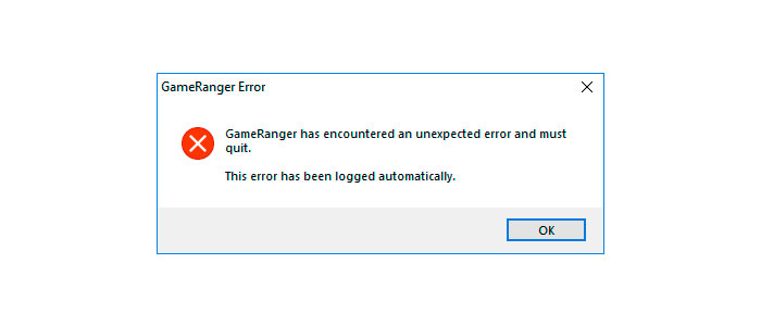 gameranger windows 10 crash